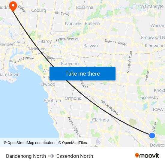 Dandenong North to Essendon North map