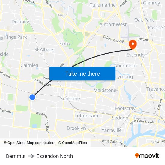 Derrimut to Essendon North map