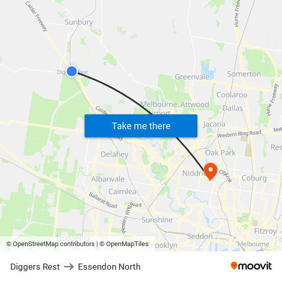 Diggers Rest to Essendon North map