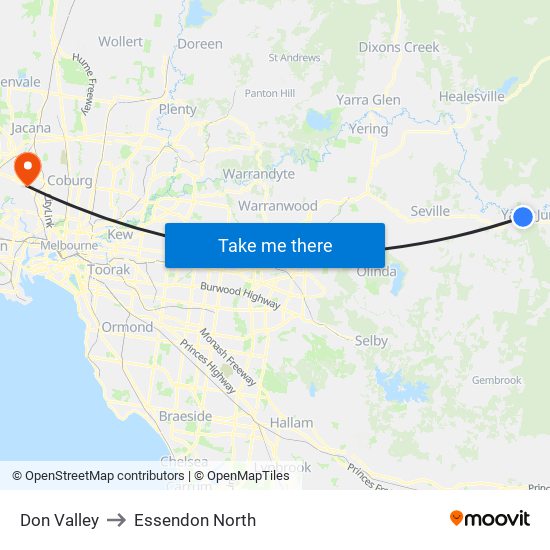 Don Valley to Essendon North map