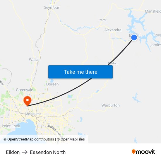 Eildon to Essendon North map