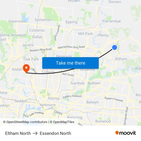 Eltham North to Essendon North map