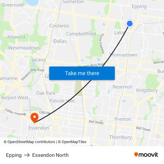 Epping to Essendon North map