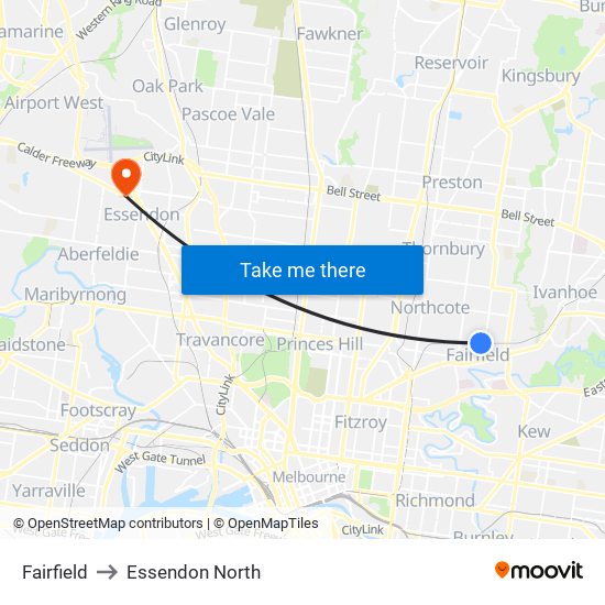 Fairfield to Essendon North map