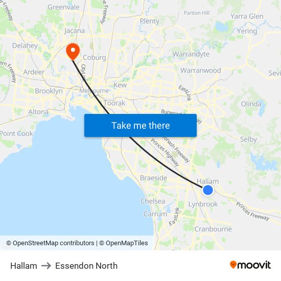 Hallam to Essendon North map