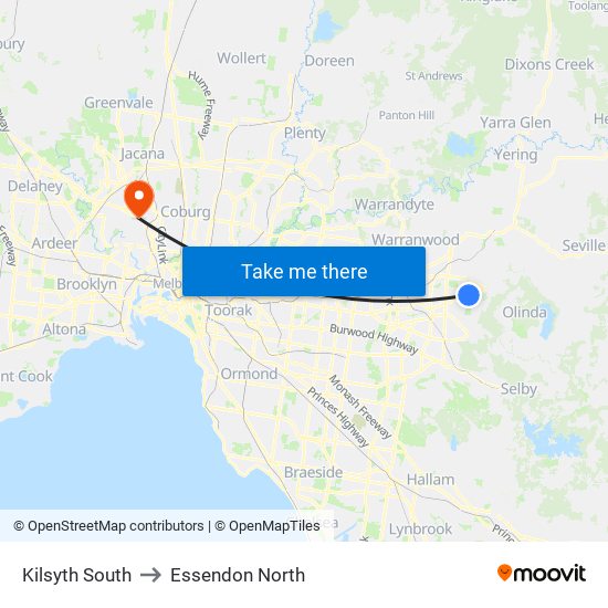 Kilsyth South to Essendon North map