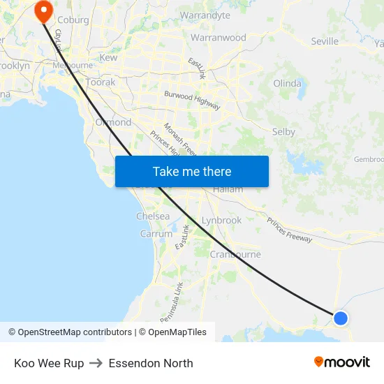 Koo Wee Rup to Essendon North map