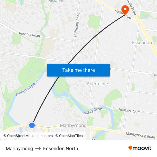 Maribyrnong to Essendon North map