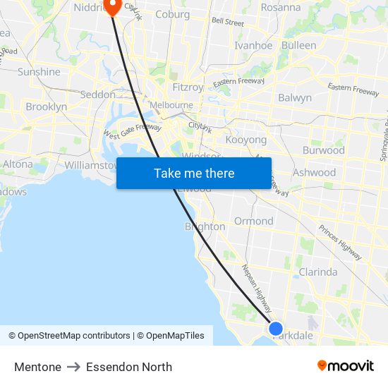 Mentone to Essendon North map