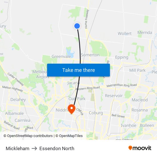 Mickleham to Essendon North map