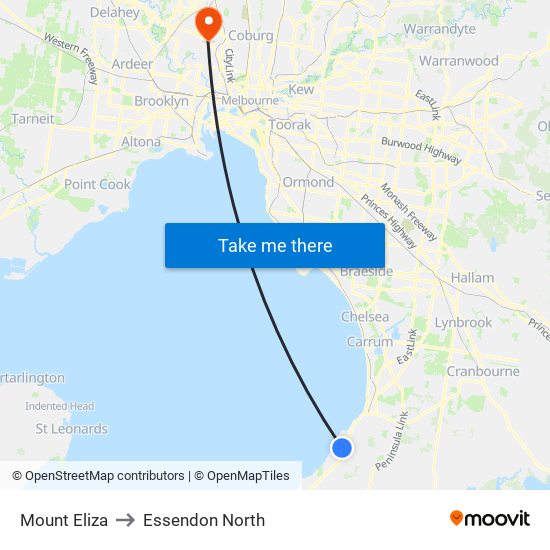 Mount Eliza to Essendon North map