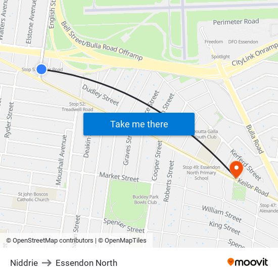 Niddrie to Essendon North map