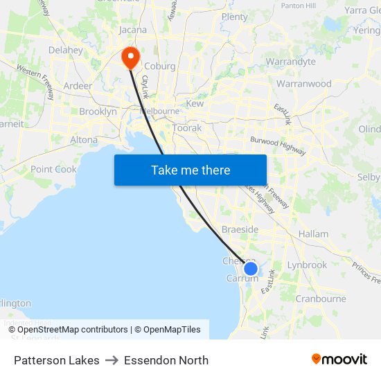 Patterson Lakes to Essendon North map