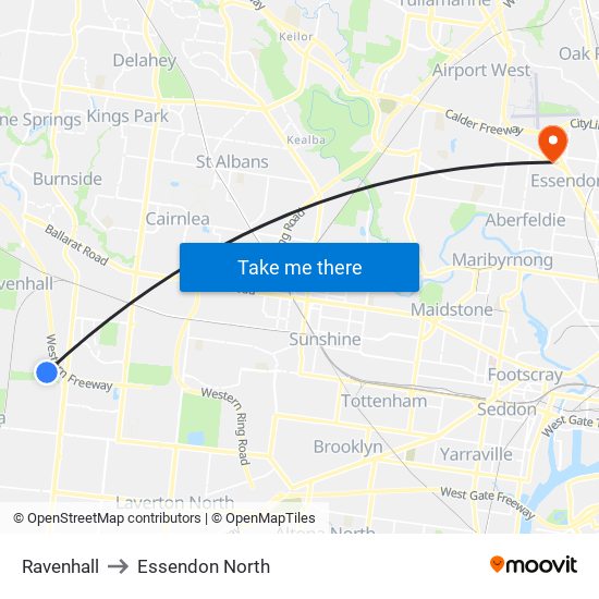 Ravenhall to Essendon North map