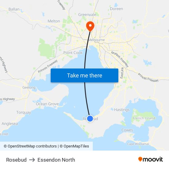 Rosebud to Essendon North map