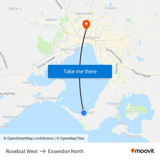 Rosebud West to Essendon North map