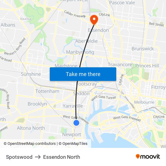 Spotswood to Essendon North map