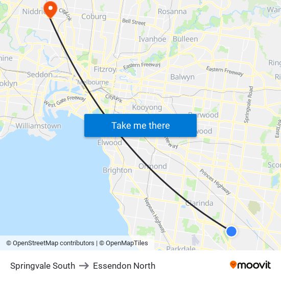 Springvale South to Essendon North map