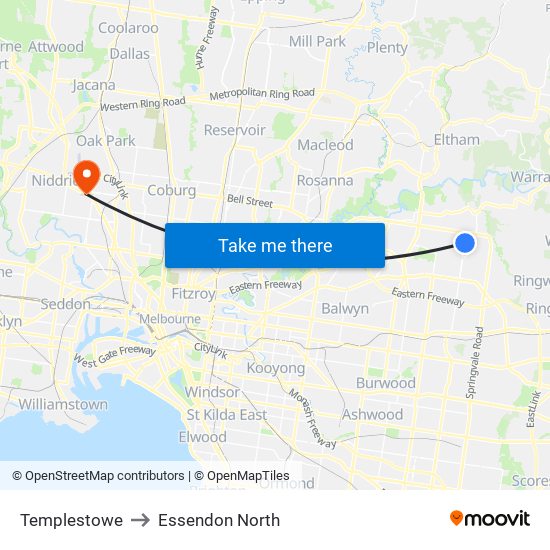 Templestowe to Essendon North map