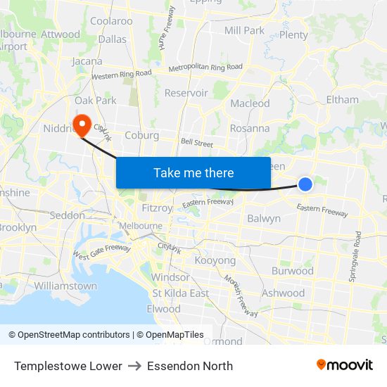 Templestowe Lower to Essendon North map
