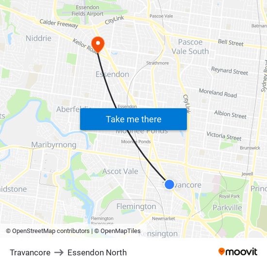 Travancore to Essendon North map