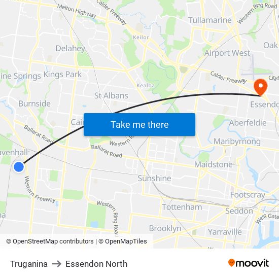 Truganina to Essendon North map