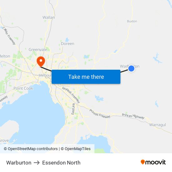 Warburton to Essendon North map