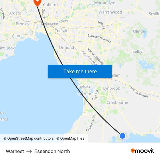 Warneet to Essendon North map