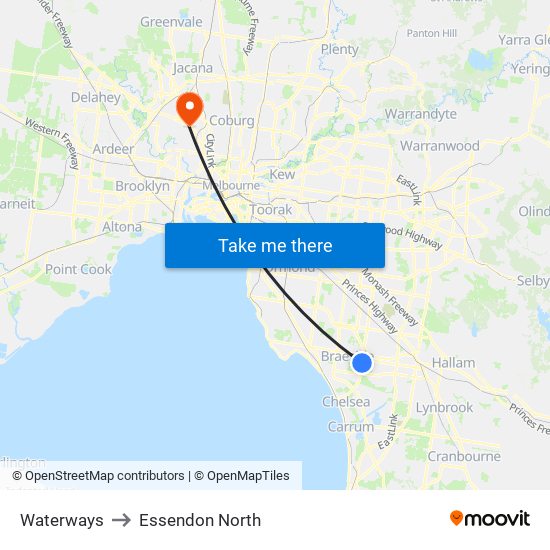 Waterways to Essendon North map