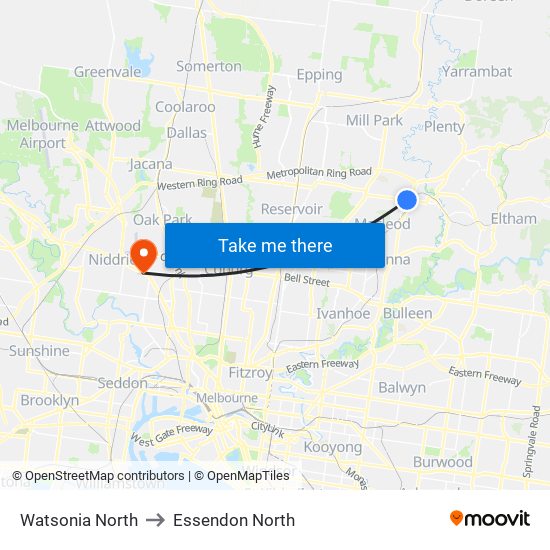 Watsonia North to Essendon North map