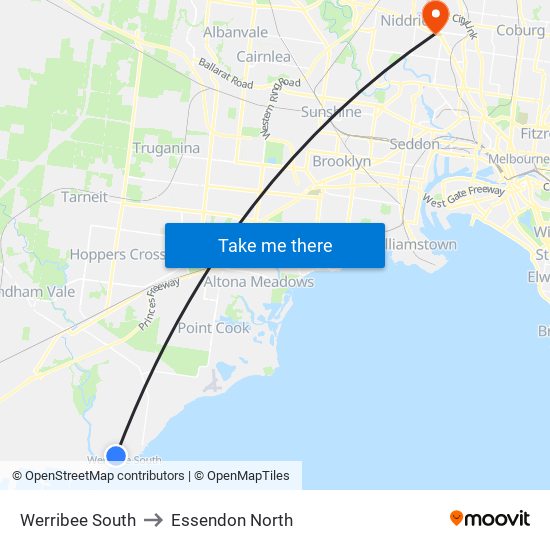 Werribee South to Essendon North map