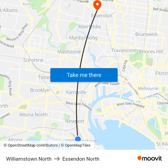 Williamstown North to Essendon North map