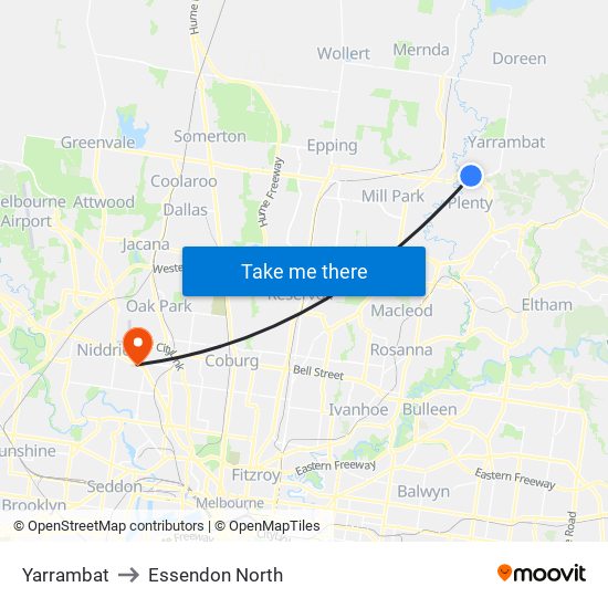 Yarrambat to Essendon North map