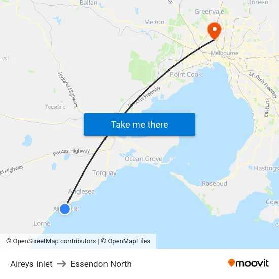 Aireys Inlet to Essendon North map