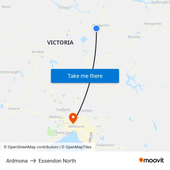 Ardmona to Essendon North map