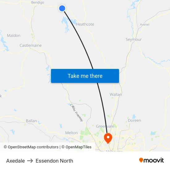 Axedale to Essendon North map