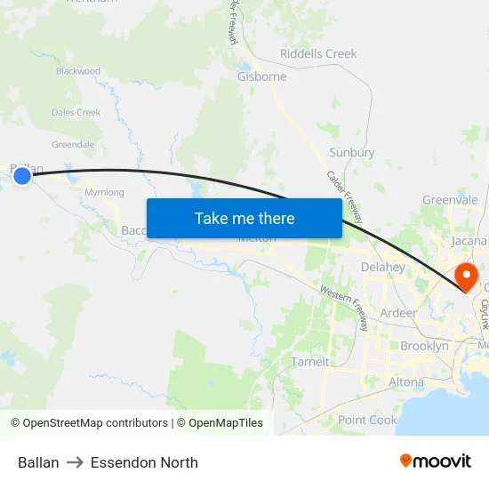 Ballan to Essendon North map