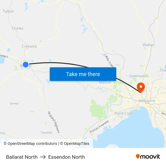 Ballarat North to Essendon North map
