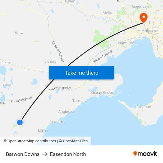 Barwon Downs to Essendon North map