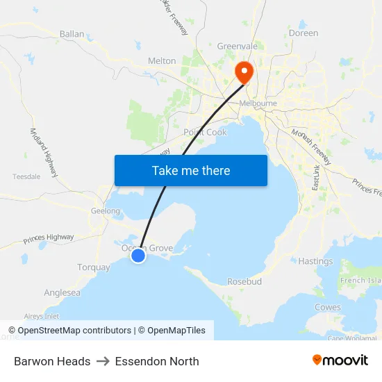 Barwon Heads to Essendon North map
