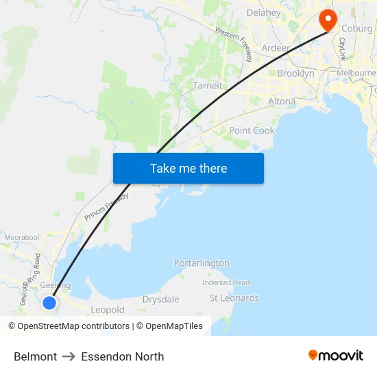 Belmont to Essendon North map
