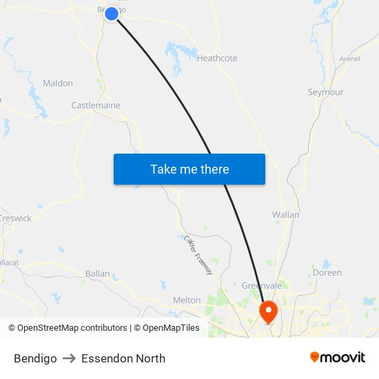 Bendigo to Essendon North map