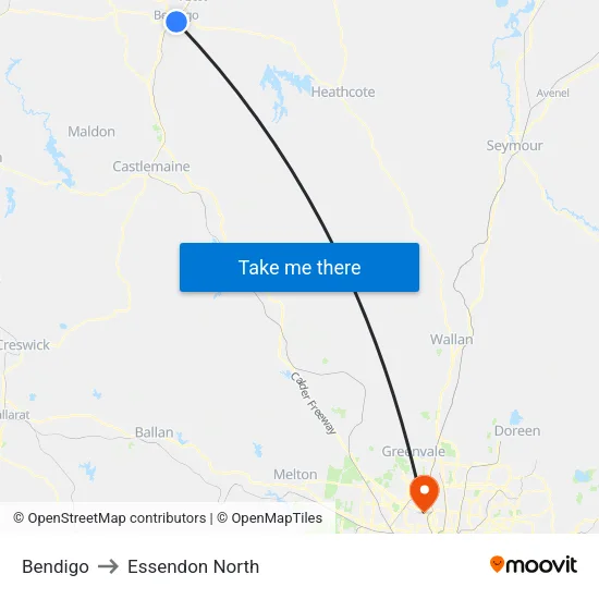 Bendigo to Essendon North map