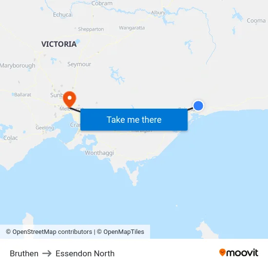 Bruthen to Essendon North map