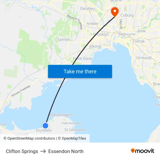 Clifton Springs to Essendon North map