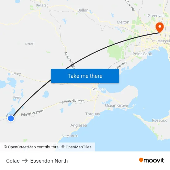 Colac to Essendon North map