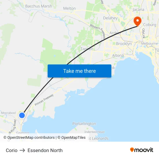 Corio to Essendon North map