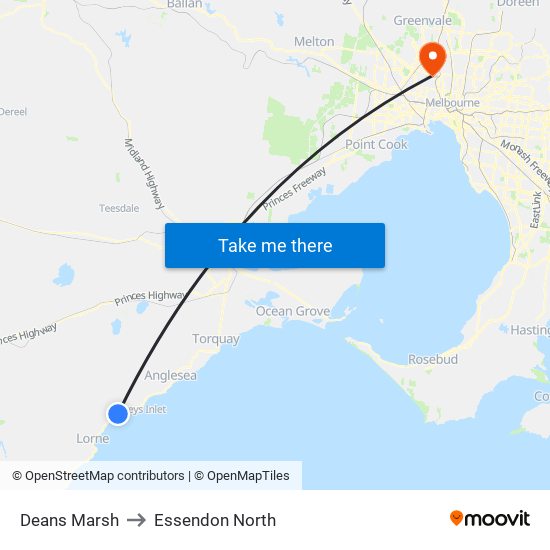 Deans Marsh to Essendon North map