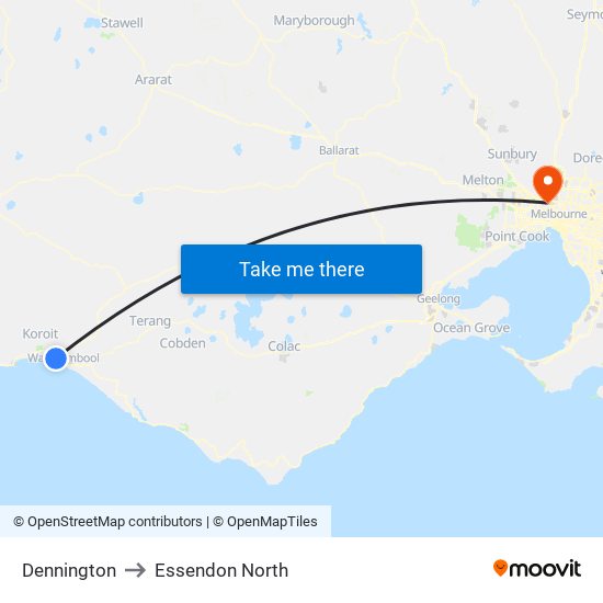 Dennington to Essendon North map