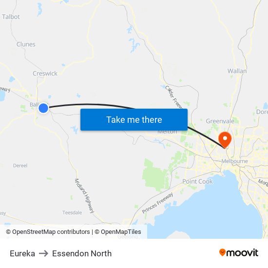 Eureka to Essendon North map